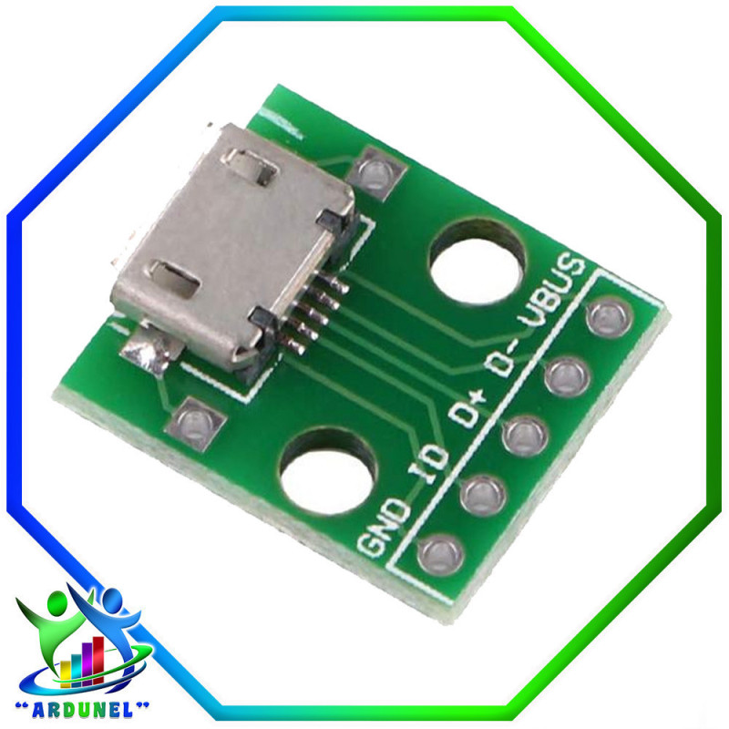 MODULO MICRO USB A DIP-PCB TIPO B HEMBRA 2.54MM 5 PINES