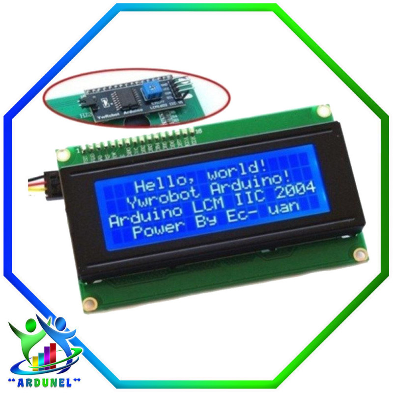 LCD 20X4 5V 2004A CON I2C LUZ DE FONDO AZUL (ALTA CALIDAD)