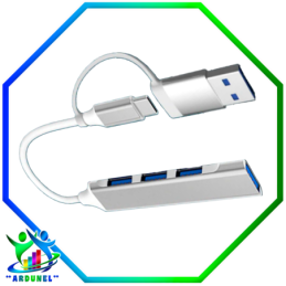 ADAPTADOR MULTI-DIVISOR DE 4 PUERTOS TIPOC/USB CABLE OTG HASTA 5 GBPS