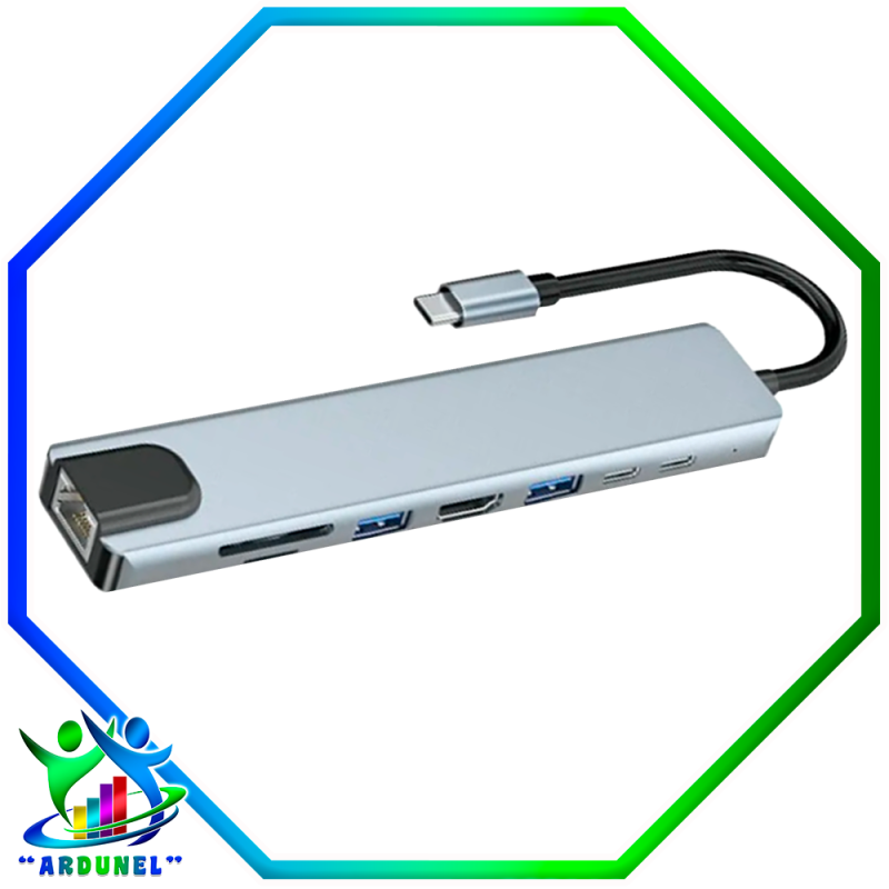 ADAPTADOR MULTIPUERTO USB 3.0 TIPO C A USB-C HUB 4K 8 EN 1