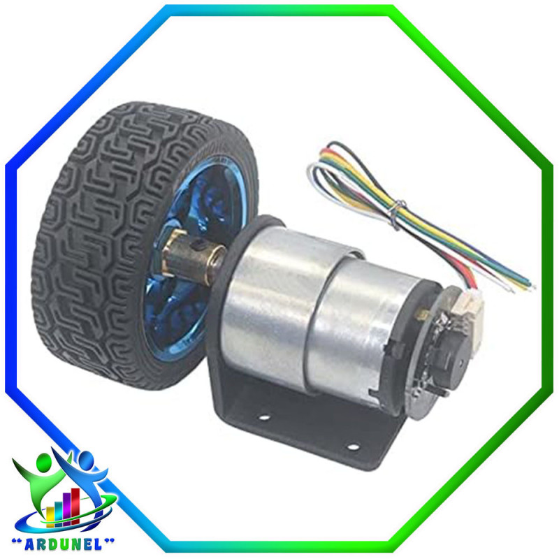 KIT MOTOR JGB37-520 6V 265RPM + RUEDA DE GOMA GAUCHA 65MM + SOPORTE + ACOPLE DE 5MM