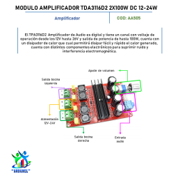 MODULO AMPLIFICADOR TDA3116D2 2X100W DC12-24V