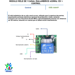 MODULO RELE DE 1 CANAL INALÁMBRICO 433MHZ 12V + CONTROL