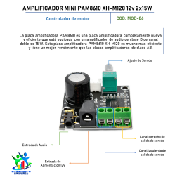 MODULO MINI PAM8610 XH-M120 12V 2X15W