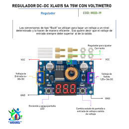 MÓDULO XL4015 REGULADOR AJUSTABLE 5A 75W CON VOLTIMETRO 4,0-38V A 1,25-36V