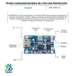 MODULO TP4056 1A CARGADOR BATERÍA LITIO CON PROTECCIÓN MICRO USB