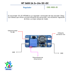 MODULO STEP UP BOOSTER MT 3608 2A 2V-24V DC-DC (ELEVADOR TENSIÓN REGULABLE)