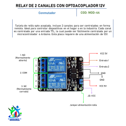 MODULO DE RELAY DE 2 CANALES 12V CON OPTOACOPLADOR