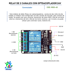 MÓDULO DE RELAY DE 2 CANALES 24V CON OPTOACOPLADOR