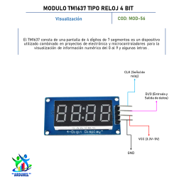 MÓDULO DISPLAY TM1637 DE 7 SEGMENTOS 4 DÍGITOS 0.36 TIPO RELOJ 4 BITS