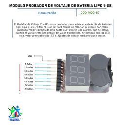 MODULO PROBADOR DE VOLTAJE DE BATERÍA LIPO 1-8S