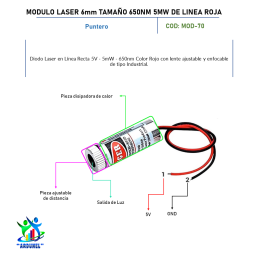 MODULO LASER 6MM TAMAÑO 650NM 5MW DE LINEA ROJA Y PUNTO 5MW