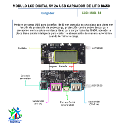 MODULO LCD DIGITAL 5V 2A USB CARGADOR DE LITIO 18650