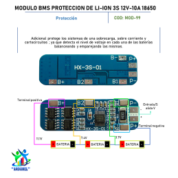 MODULO BMS PROTECCIÓN DE LI-ION 3S 12V 10A 18650