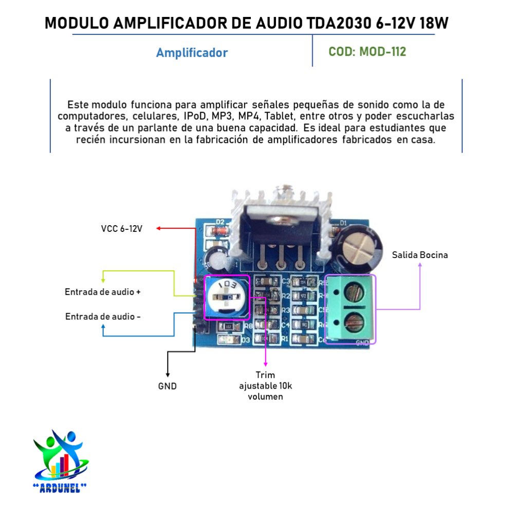 MODULO AMPLIFICADOR DE AUDIO TDA2030 6-12V 18W