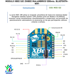 MODULO XBEE S2C ZIGBEE INALAMBRICO 1200 MTS. BLUETOOTH WIFI