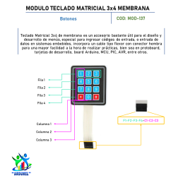 MODULO TECLADO MATRICIAL 3 X 4 MEMBRANA