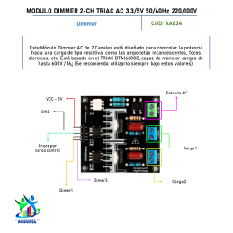 MODULO DIMMER 2 CANALES TRIAC AC 3.3V/5V 50/60HZ 220V/110V