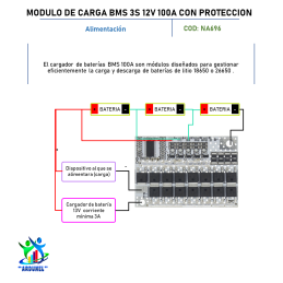 MODULO DE CARGA BMS 3S 12V 100A CON PROTECCIÓN