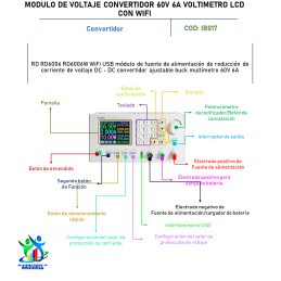 MODULO DE VOLTAJE CONVERTIDOR 60V 6A VOLTIMETRO LCD CON WIFI