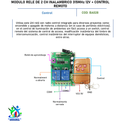 MÓDULO RELE 2 CANALES INALÁMBRICO 315MHZ 12V + CONTROL REMOTO