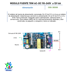 MODULO FUENTE 70W AC-DC / 110-245V A 12V 6A