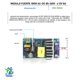 MODULO FUENTE DE VOLTAJE 100W CA-CC / 85-265V A 12V 8A