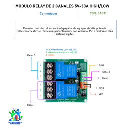 MODULO RELAY 2 CANALES 5V 30A HIGH/LOW