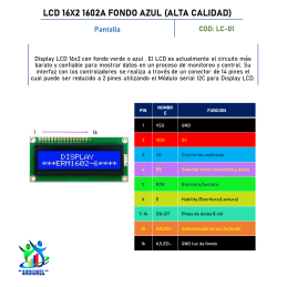 LCD 16X2 1602A FONDO AZUL (ALTA CALIDAD)