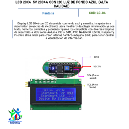 LCD 20X4 5V 2004A CON I2C LUZ DE FONDO AZUL (ALTA CALIDAD)