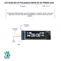 LCD OLED DE 0.91 PULGADAS 128X32 IIC I2C FONDO AZUL