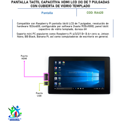 PANTALLA TÁCTIL CAPACITIVA HDMI LCD (H) DE 7 PULGADAS CON CUBIERTA DE VIDRIO TEMPLADO