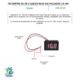 VOLTÍMETRO DC DE 2 CABLES ROJO 0.56 PULGADAS 3.5-30V