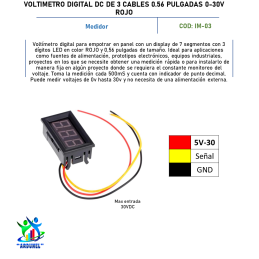 VOLTÍMETRO DIGITAL DC DE 3 CABLES 0.56 PULGADAS 0-30V ROJO