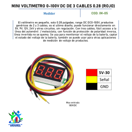 MINI VOLTÍMETRO 0-100V DC DE 3 CABLES 0.28" (ROJO)