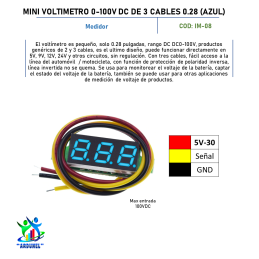 MINI VOLTIMETRO 0-100V DC 3 CABLES 0.28" (AZUL)