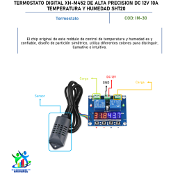 TERMOSTATO DIGITAL XH-M452 DE ALTA PRECISIÓN DC 12V 10A TEMPERATURA Y HUMEDAD SHT20