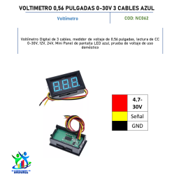 VOLTIMETRO 0,56 PULGADAS 0-30V DC AZUL 3 CABLES