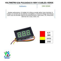 VOLTIMETRO 0,56 PULGADAS 0-100V 3 CABLES, VERDE