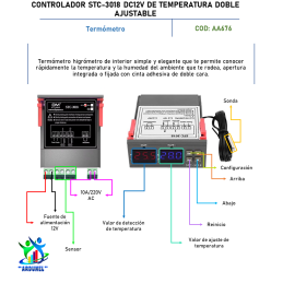 CONTROLADOR STC-3018 DC12V DE TEMPERATURA DOBLE AJUSTABLE