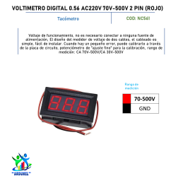 VOLTIMETRO DIGITAL 0.56" AC220V 70V - 500V 2PIN (ROJO)