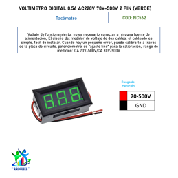 VOLTIMETRO DIGITAL 0.56" AC220V 70V - 500V 2PIN (VERDE)