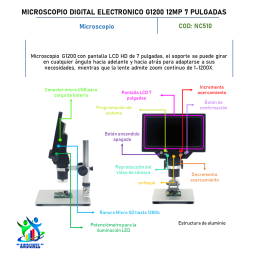 MICROSCOPIO DIGITAL ELECTRONICO G1200 12MP 7 PULGADAS