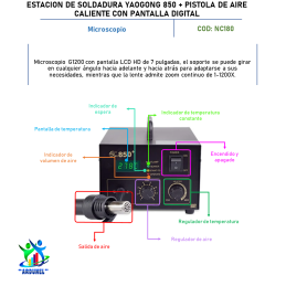 ESTACIÓN DESOLDADORA YAOGONG 850+ DE PISTOLA DE AIRE CALIENTE CON PANTALLA DIGITAL