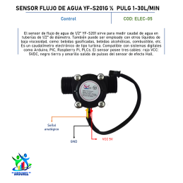 SENSOR FLUJO DE AGUA YF-S201G ½ PULG 1-30L/MIN