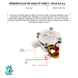 SENSOR FLUJO DE AGUA YF- S302 ¼ PULG 0.3-6 L