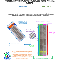 PROTOBOARD TRANSPARENTE SOLDERLESS DE 830 PTS. (ALTA CALIDAD)