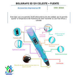 BOLÍGRAFO 3D 12V CELESTE + FUENTE