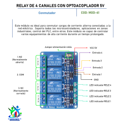 MODULO RELAY DE 4 CANALES [5V] OPTO ACOPLADOR