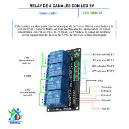 MODULO RELAY DE 4 CANAL [5V] CON LED